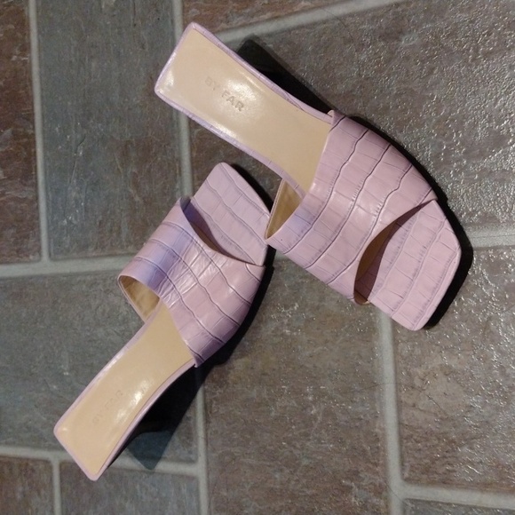 BY FAR Pastel lilac Purple croc print embossed leather square toe Sandal size 37 - Picture 5 of 10